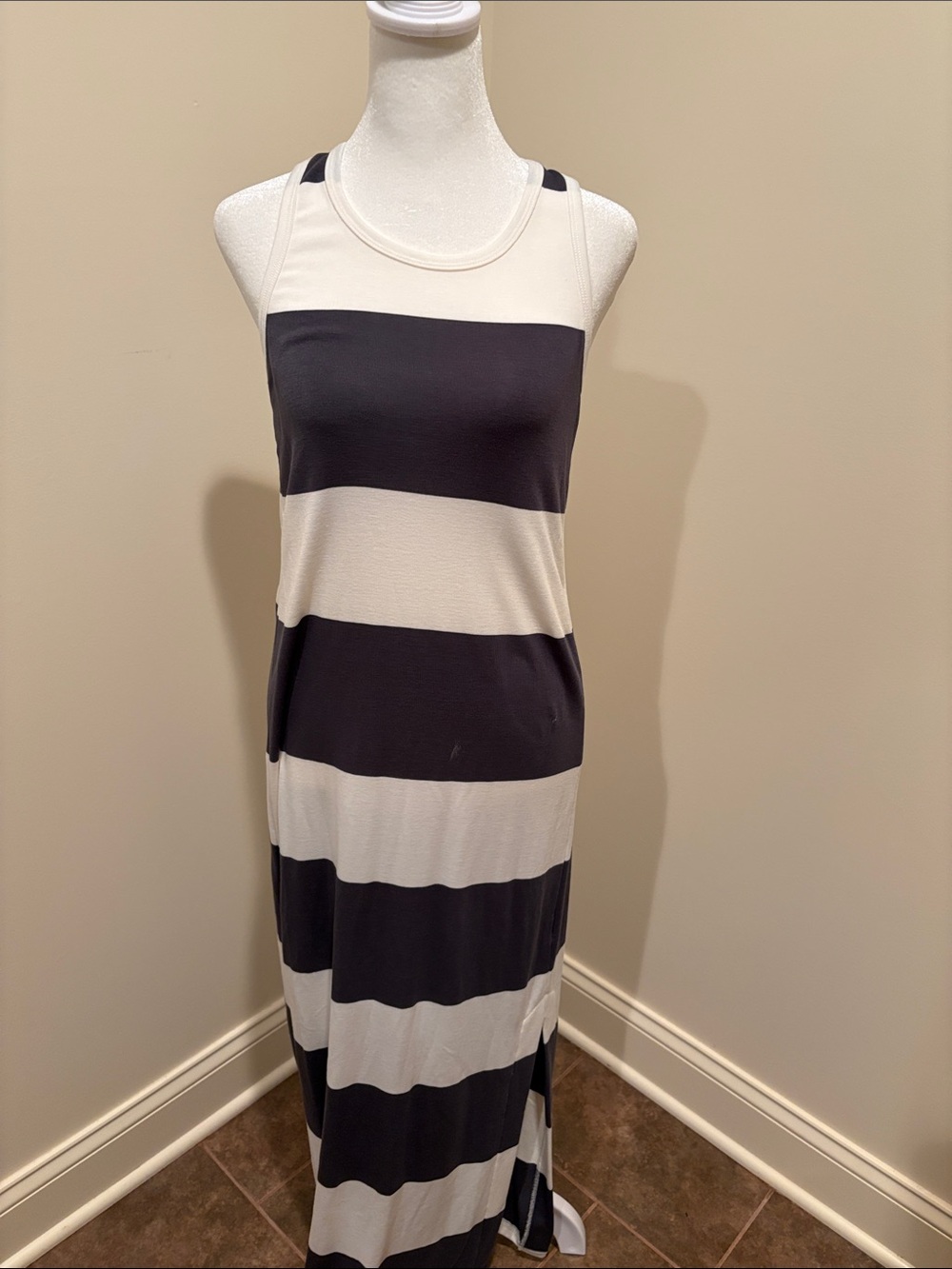 Splendid Gray and White Striped Tank Maxi Dress
